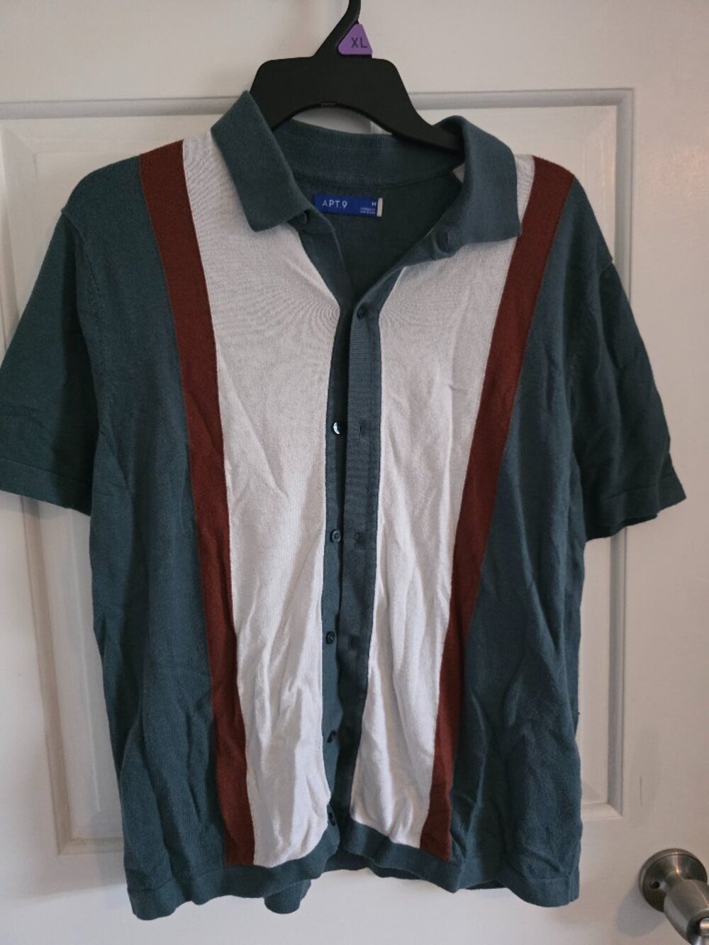 Apt 9 Mens Button Up Knit Crew Gray/Blue with Burnt Brown and Cream Size M
